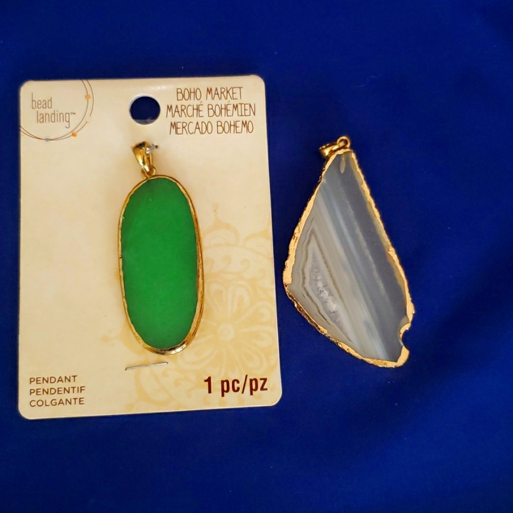 Two Green and White natural stones in Gold metal 2 for 1 price